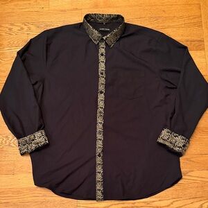 Barry Wang 2XL Men's Black and Gold Shirt with Patterned Accents only worn once